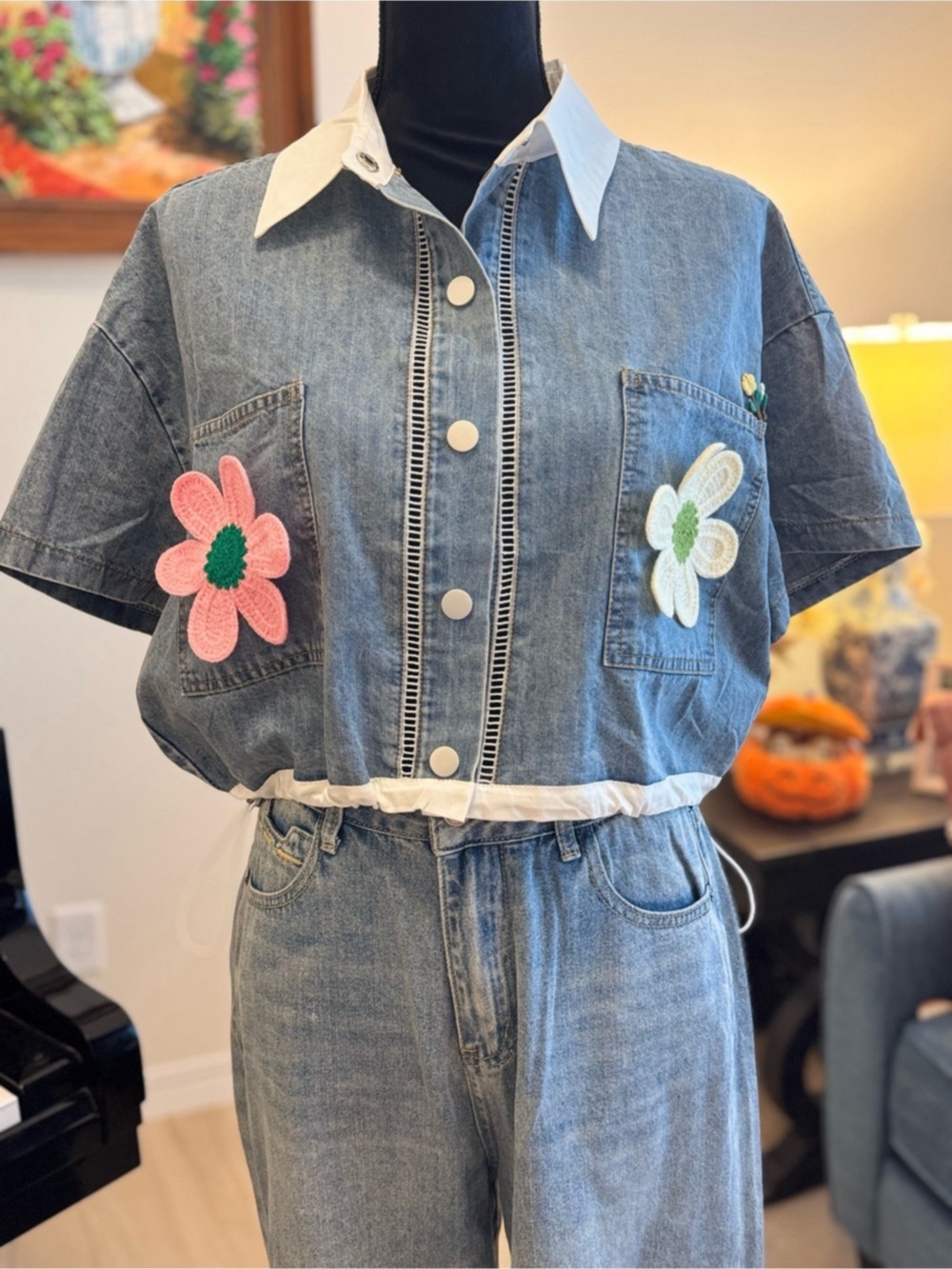 Cropped Denim Jacket in Blue